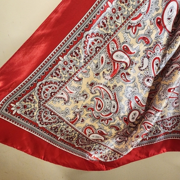 Large Paisley red satin shawl boho neck scarf - Picture 1 of 6
